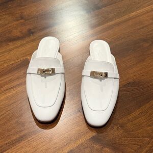 HERMES White Leather Slip-On Loafers